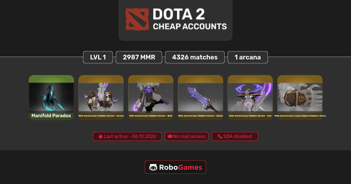 Buy Dota 2 account: Legend 1 2987 MMR, level 1, 13 games, region MN ...