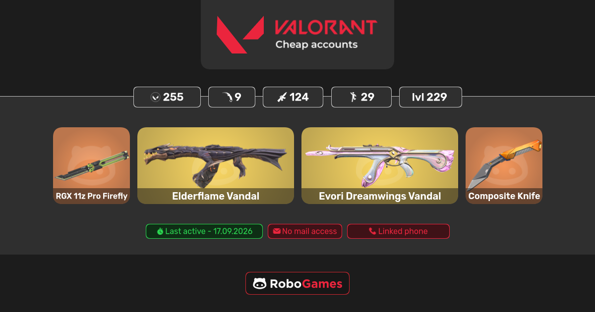 Firefly Relics Buy Valorant account: 124 skins (Elderflame Vandal, Evori Dreamwings ...