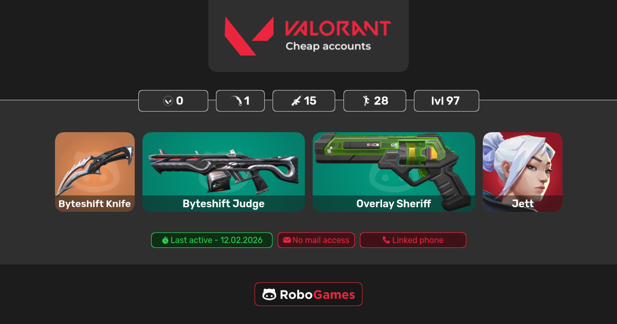 Buy Valorant account: 15 skins (Byteshift Judge, Overlay Sheriff), All ...