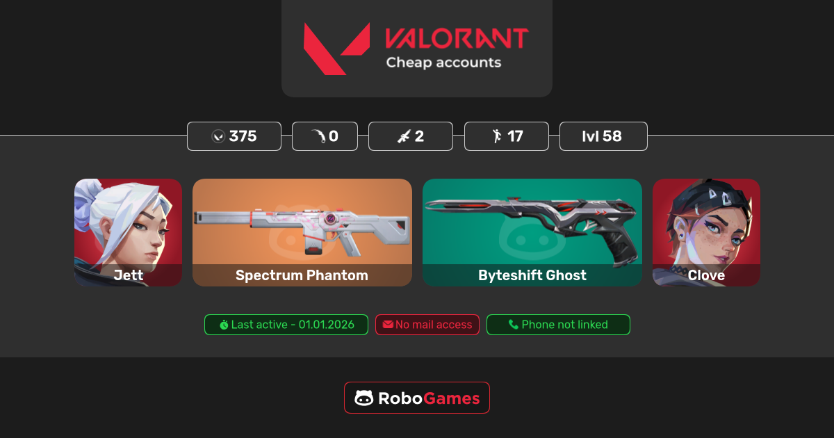 Buy Valorant account: 2 skins (Spectrum Phantom, Byteshift Ghost), 17 ...